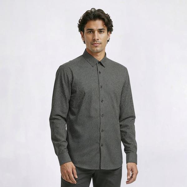 Mens Christian Aujard Regular Fit Stretch Dress Shirt-Olive Print